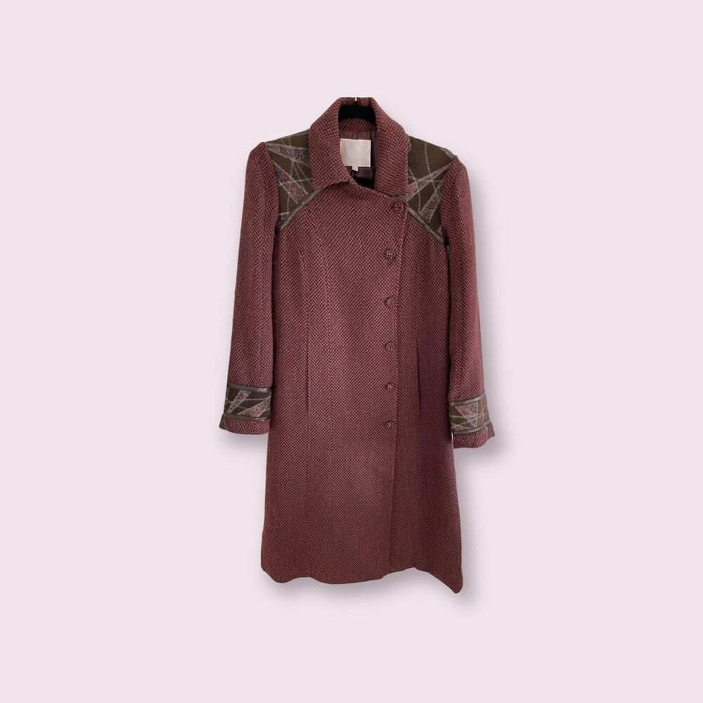 Rebecca Taylor Pink and Brown Wool Applique Coat - Size 8